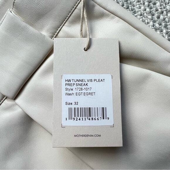 Mother High Waisted Egret Tunnel Vision Pleated Prep Faux Leather Pants Size 32 - Picture 10 of 13